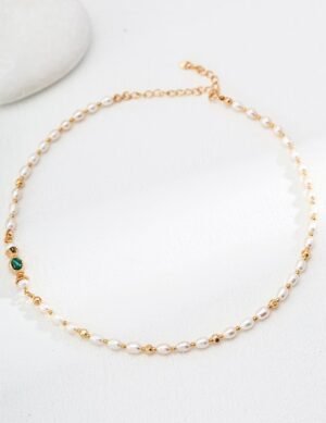 Natural pearl malachite necklace